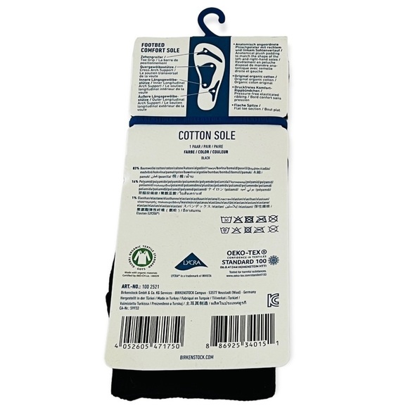 BIRKENSTOCK Mens Footbed Comfort Sole Socks Black Size M9-M11 NEW - Picture 2 of 3